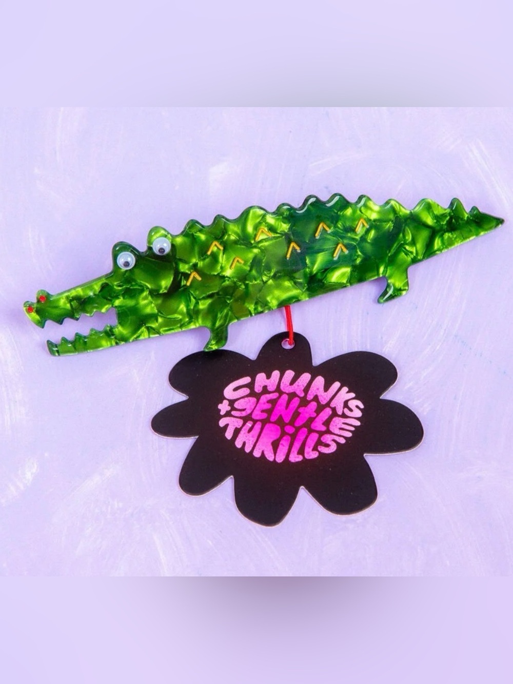 NWT Chunks x Gentle Thrills Shiny Green Alligator Barrette Googly Eyes Reptile